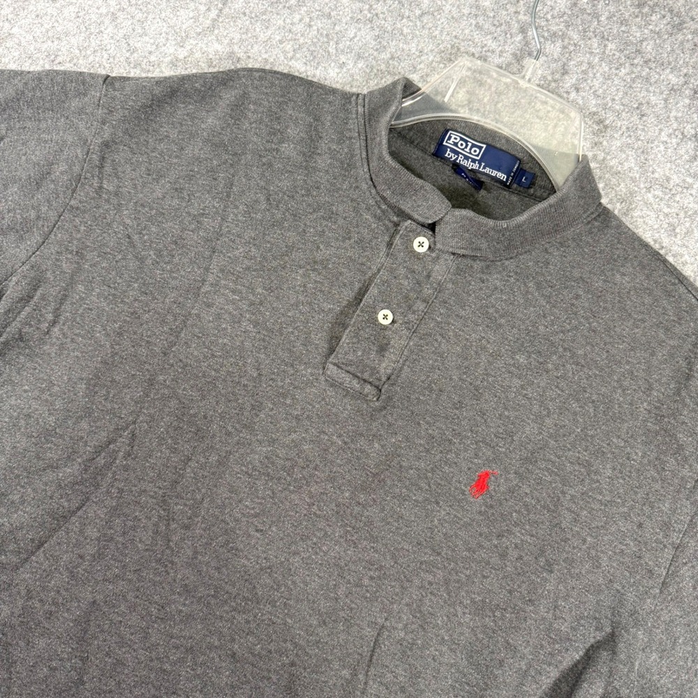 Polo Ralph Lauren Henley Men Large Grey Short Sleeve Banded Collar Cotton Pony